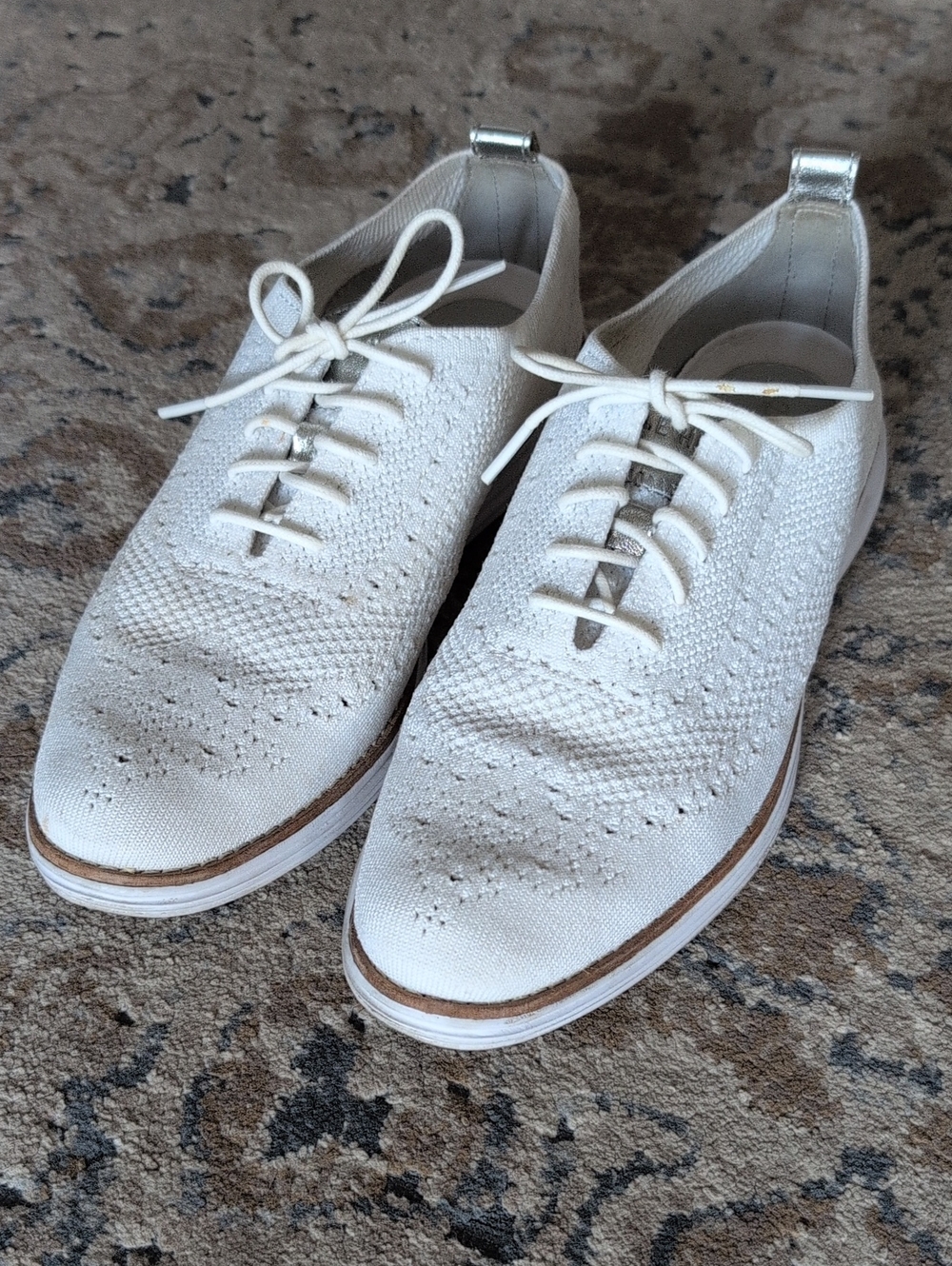 Cole Haan Ladies 9 Fabric Wingtips White